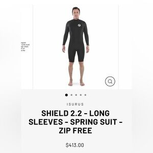 BNWT Isurus Shield 2.2 Zipfree Long Arm Black Spring Wetsuit-Size Large